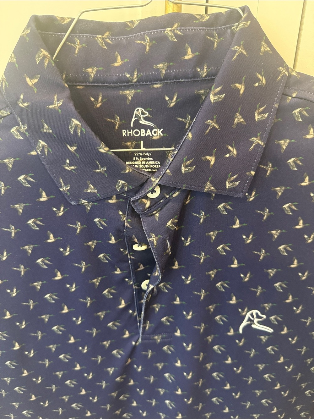 Rhoback Men’s Navy Polo with Bird Print